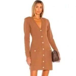 L'AGENCE Breanna Rib Knit Mini Dress tan, size large.